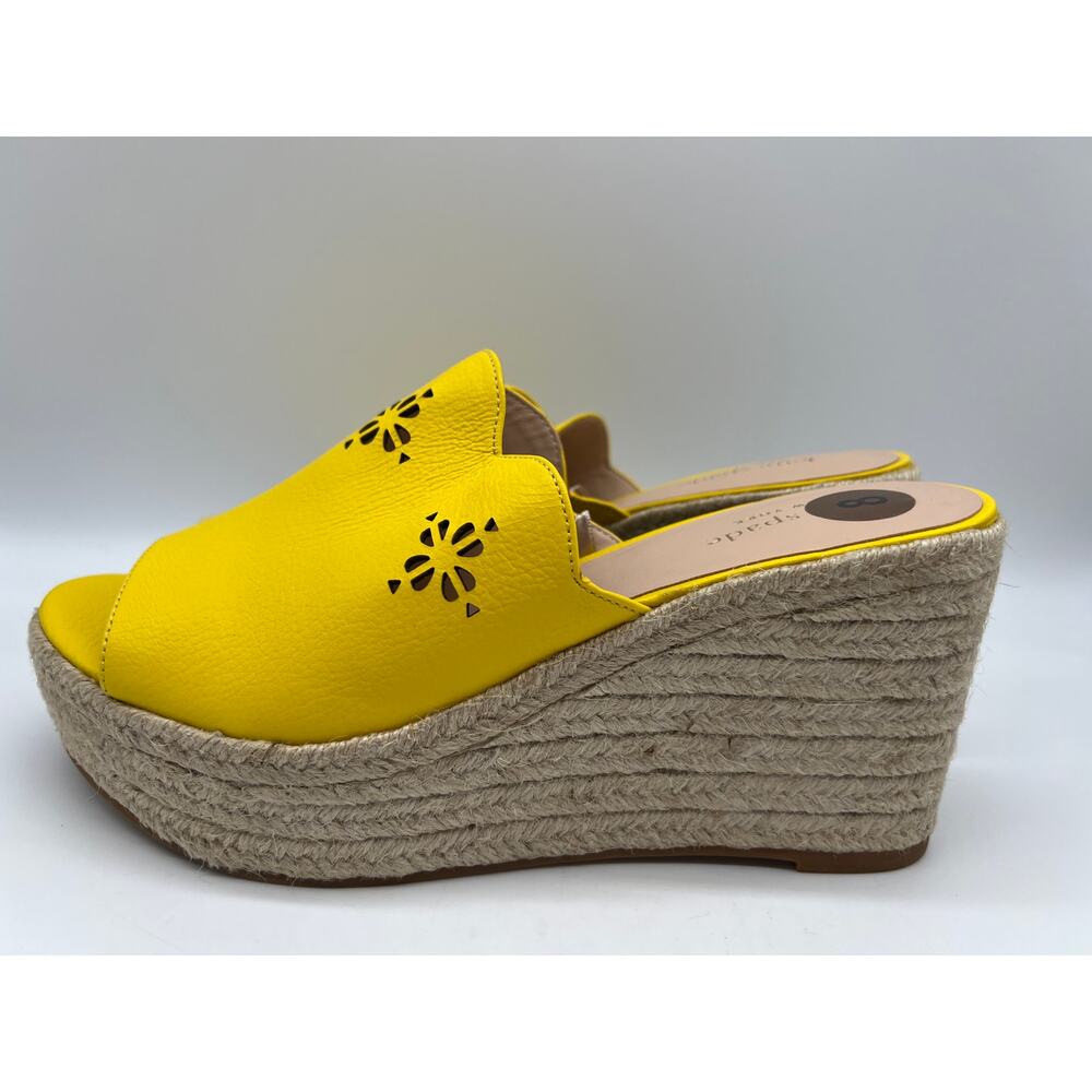 Kate Spade Tenley Espadrille Wedge Mule Sandal Yellow Leather S8311001 Size 8 - Picture 2 of 12